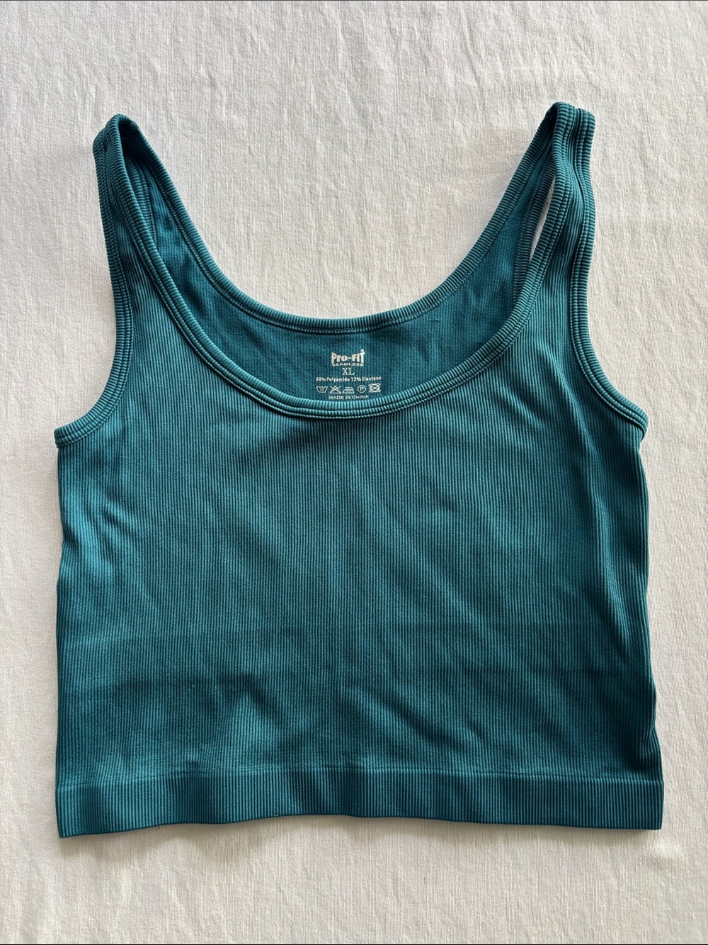 Pro-Fit Seamless Teal Ribbed Crop Tank Top